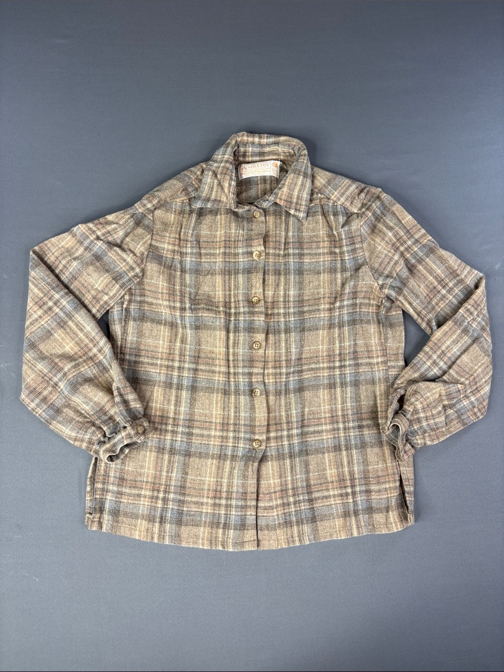 Vintage Pendleton Wool Lodge Button Up Shirt Youth Medium Brown Plaid 70s 1970s